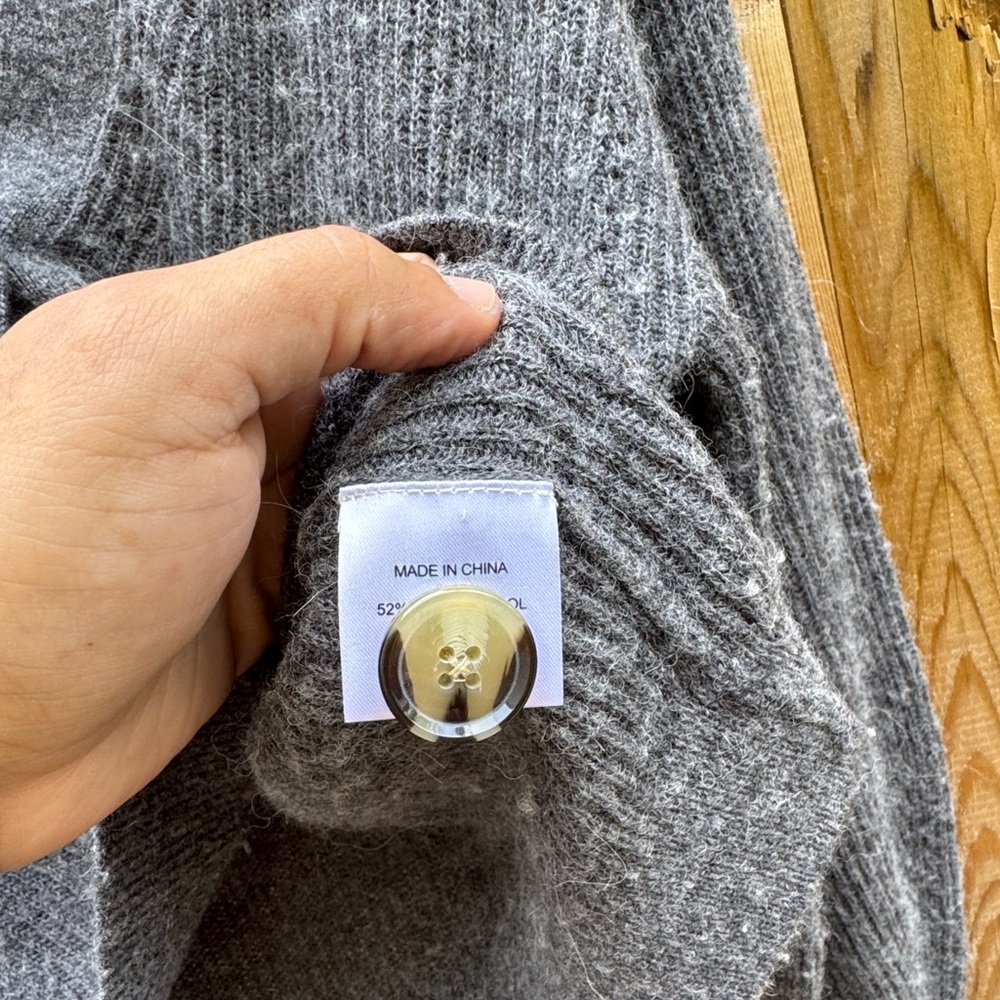 Quince Gray Ribbed V-Neck Button Cardigan - Picture 7 of 9